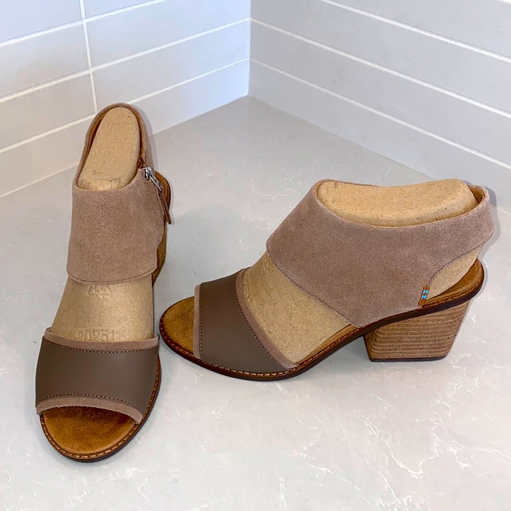 Toms Brown and Tan Heeled Sandals